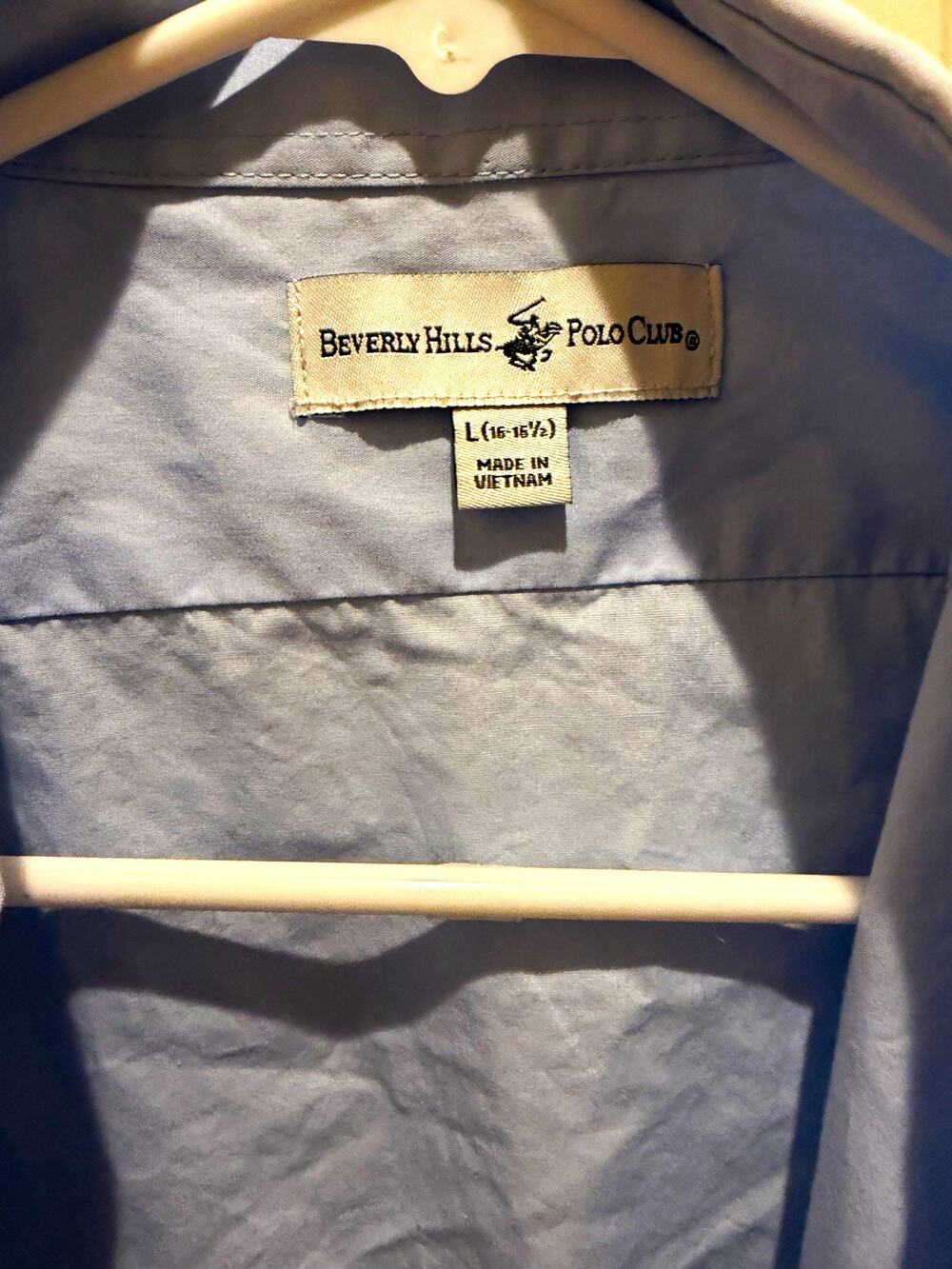 Beverly Hills Polo Club Men’s Blue Solid Woven Long Sleeve Dress Shirt L 16-16.5